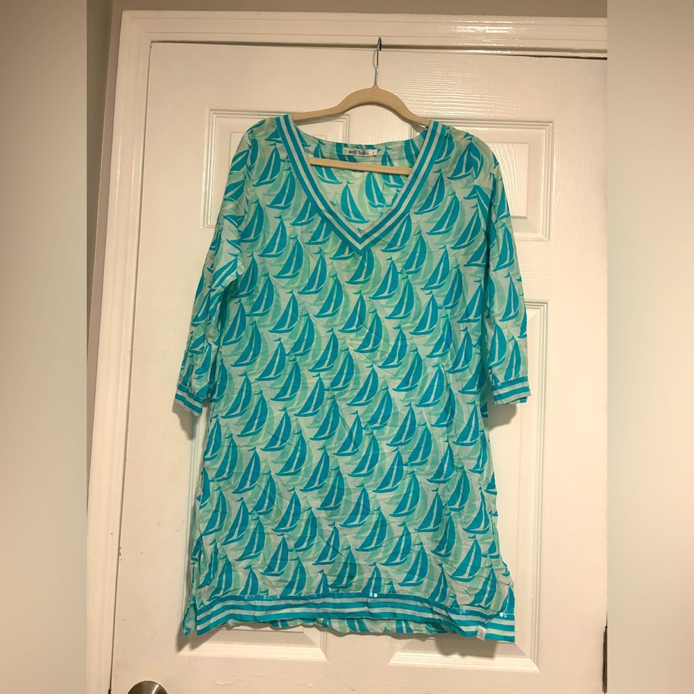 Blue and Green Sailboat Print Dress - Picture 1 of 1